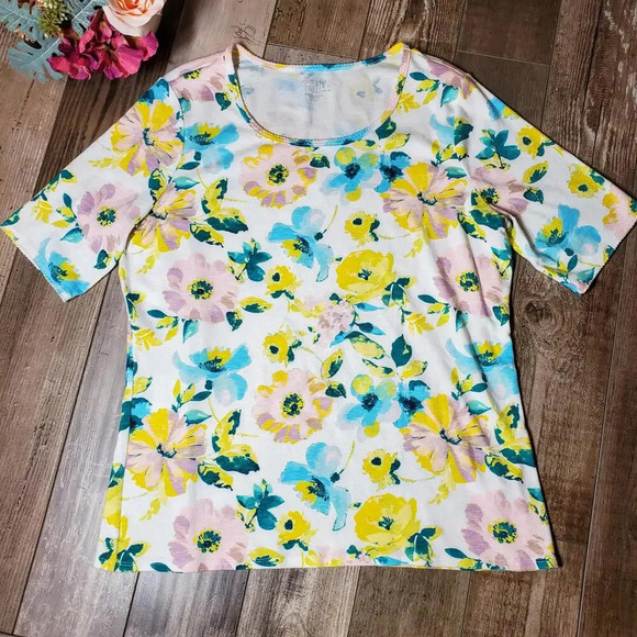 Time and Tru Floral Women's T-Shirt Top Size Large 12-14 NWOT - Picture 15 of 15